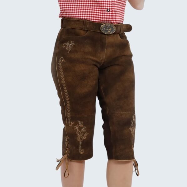 Knee-Length Shanko Brown Women Lederhosen Almwiese