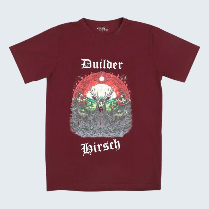 Men's Bavarian Maroon Trachten T-Shirt with Alpine Stag Men's Bavarian Maroon Trachten T-Shirt with Alpine Stag