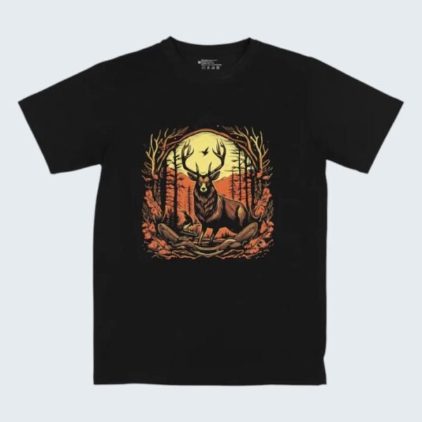 Midnight Black Bavarian T-Shirt with Bold Stag Print