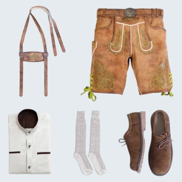 Natural Brown Lederhosen Outfit Set