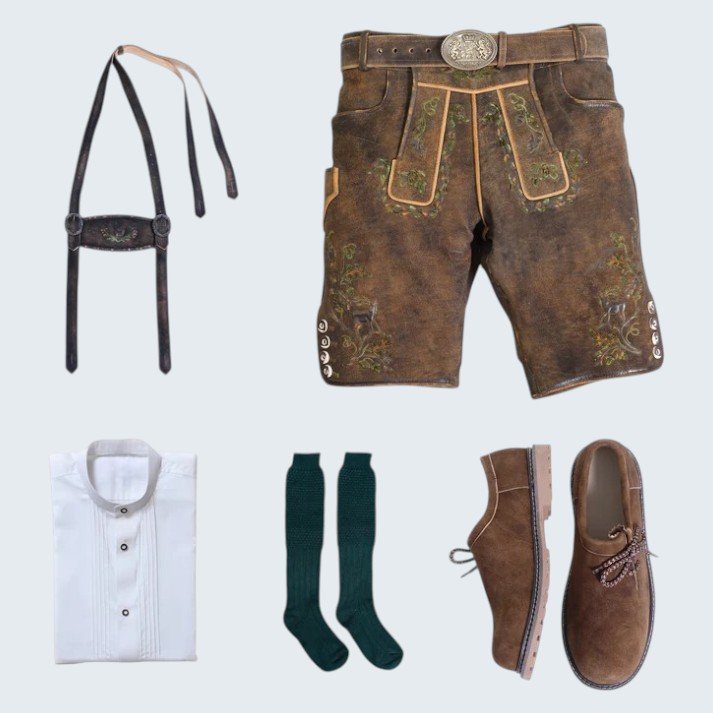 Raw Brown Lederhosen Outfit Set Raw Brown Lederhosen Outfit Set