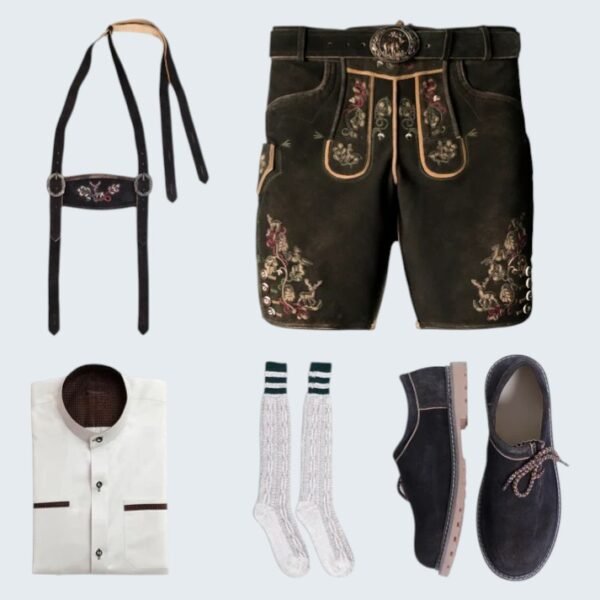 Rustic Black Deer Skin Lederhosen Set