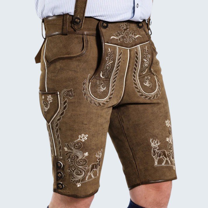 Trachten Style Wild Brown Lederhosen with Suspenders Trachten Style Wild Brown Lederhosen with Suspenders