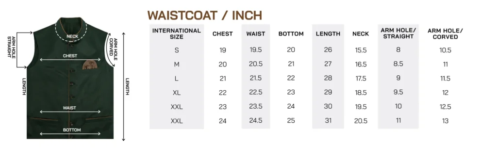 waistcoat size guide